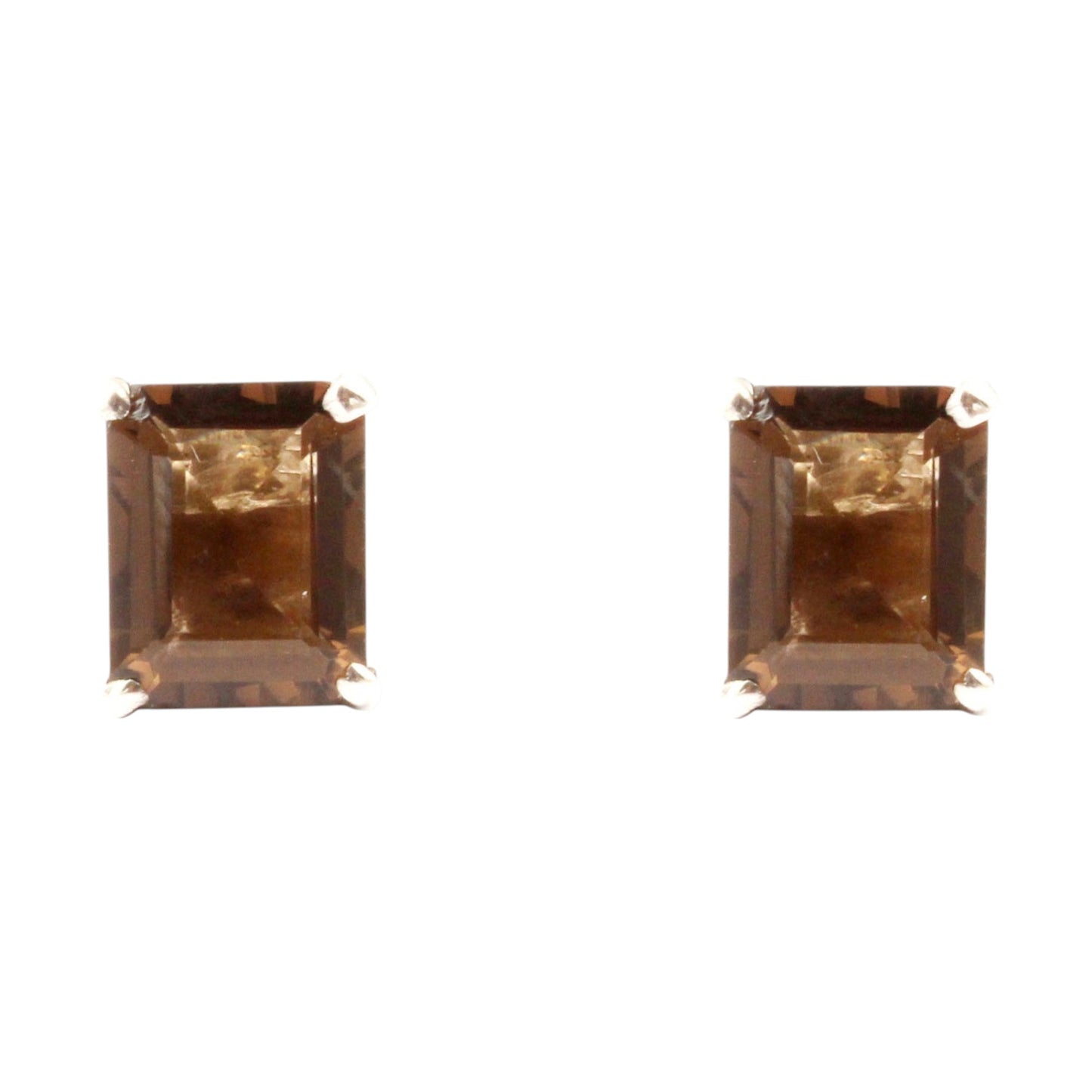 Smoky Quartz Stud Handmade Prong Setting 925 Sterling Silver Earrings