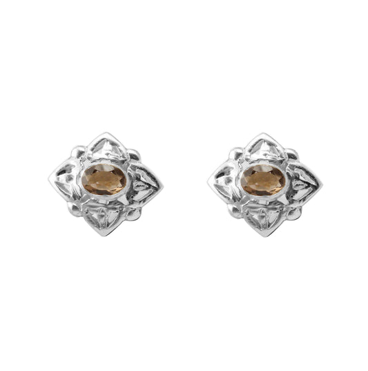 Smoky Quartz Stud Handmade 925 Sterling Silver Gemstone Earrings