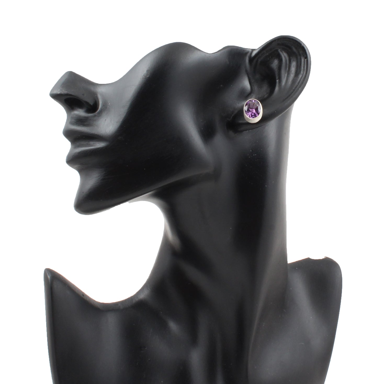 Natural Amethyst Stud in Matte Finish 925 Sterling Silver Jewelry