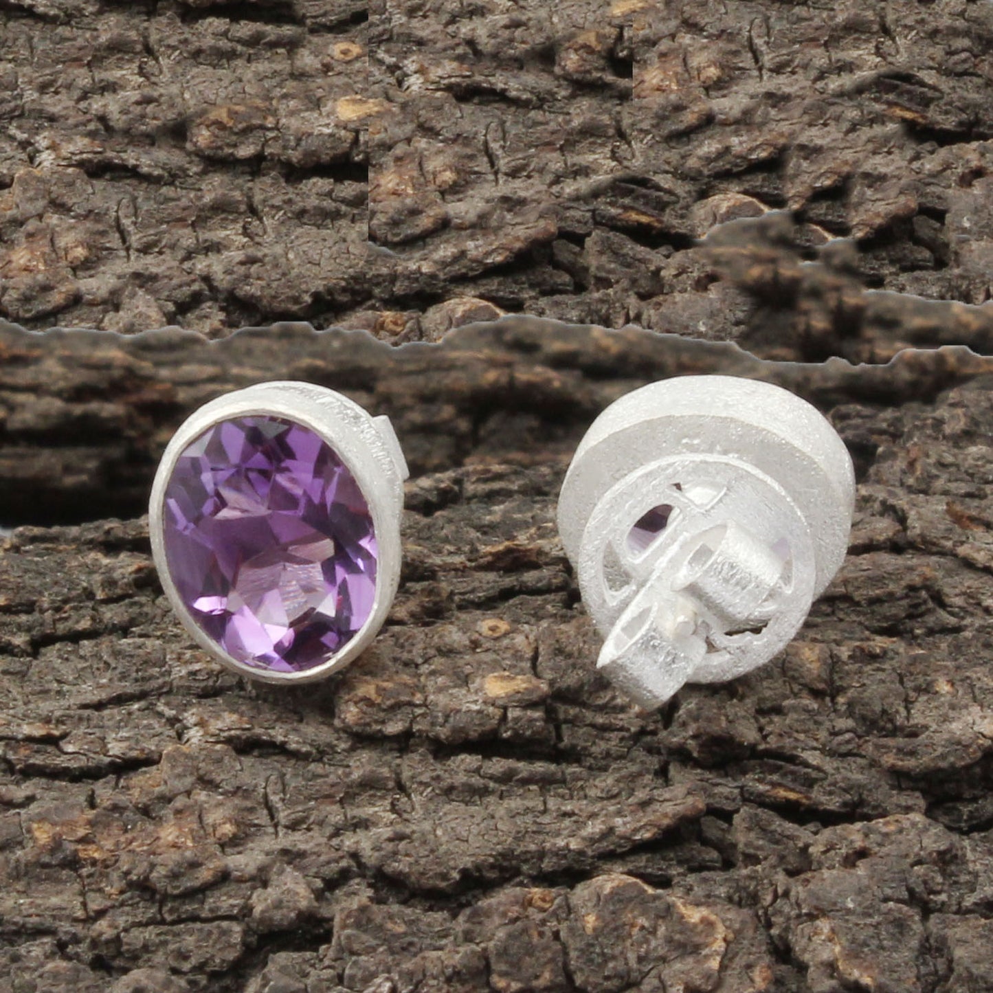Natural Amethyst Stud in Matte Finish 925 Sterling Silver Jewelry