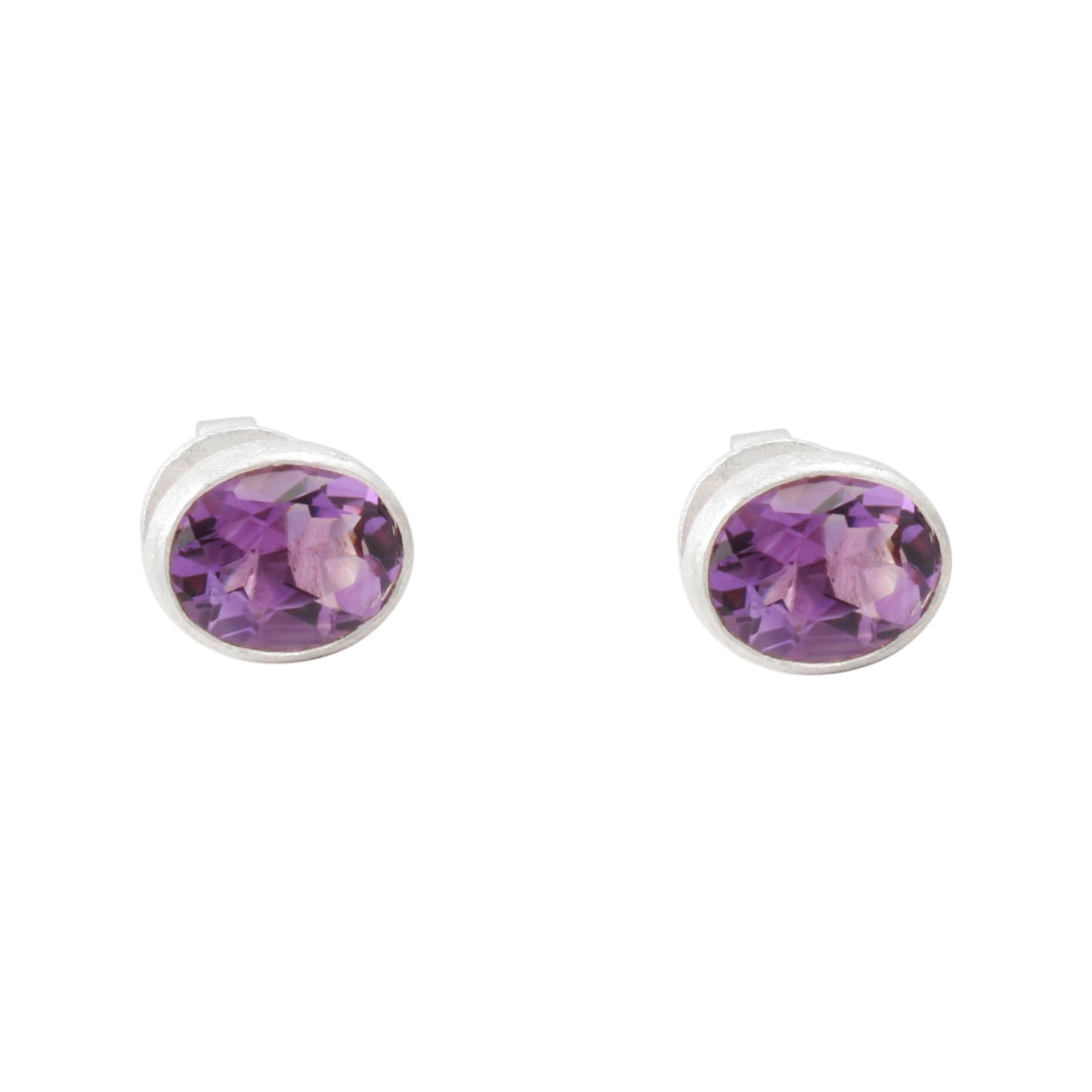 Natural Amethyst Stud in Matte Finish 925 Sterling Silver Jewelry