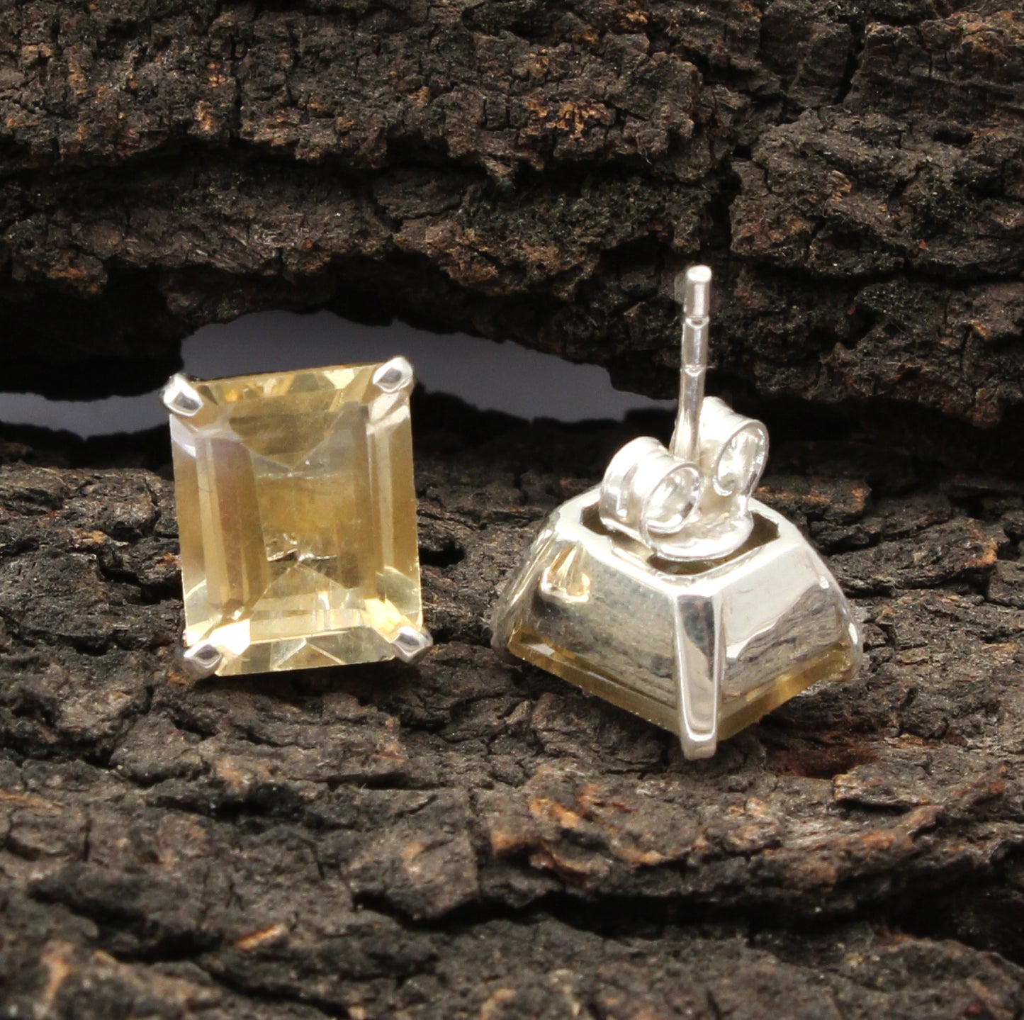 Citrine Stud Prong Setting Earrings 925 Sterling Silver Handmade Jewelry