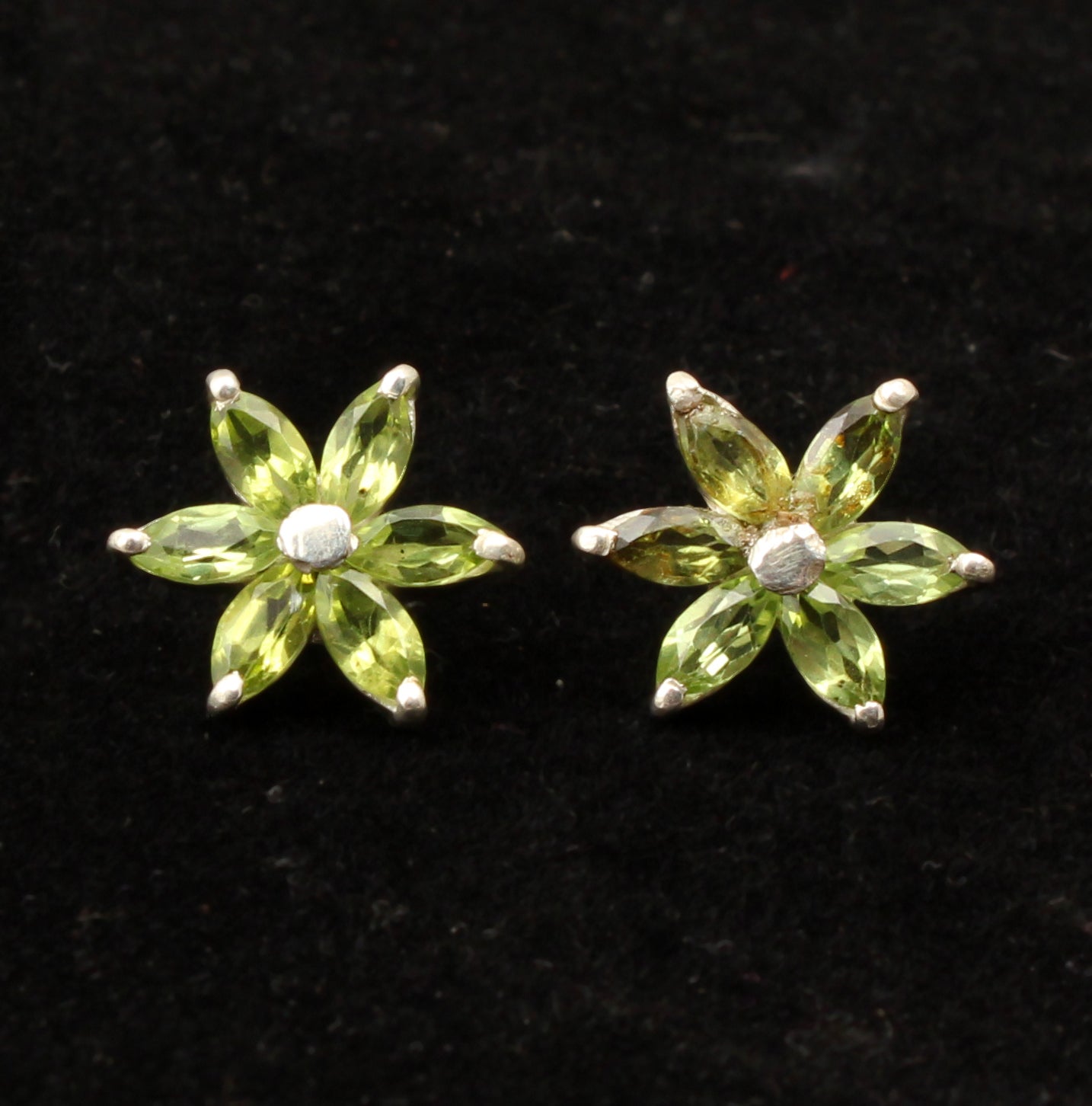 Natural Peridot Stud Earrings Handmade 925 Sterling Silver Jewelry