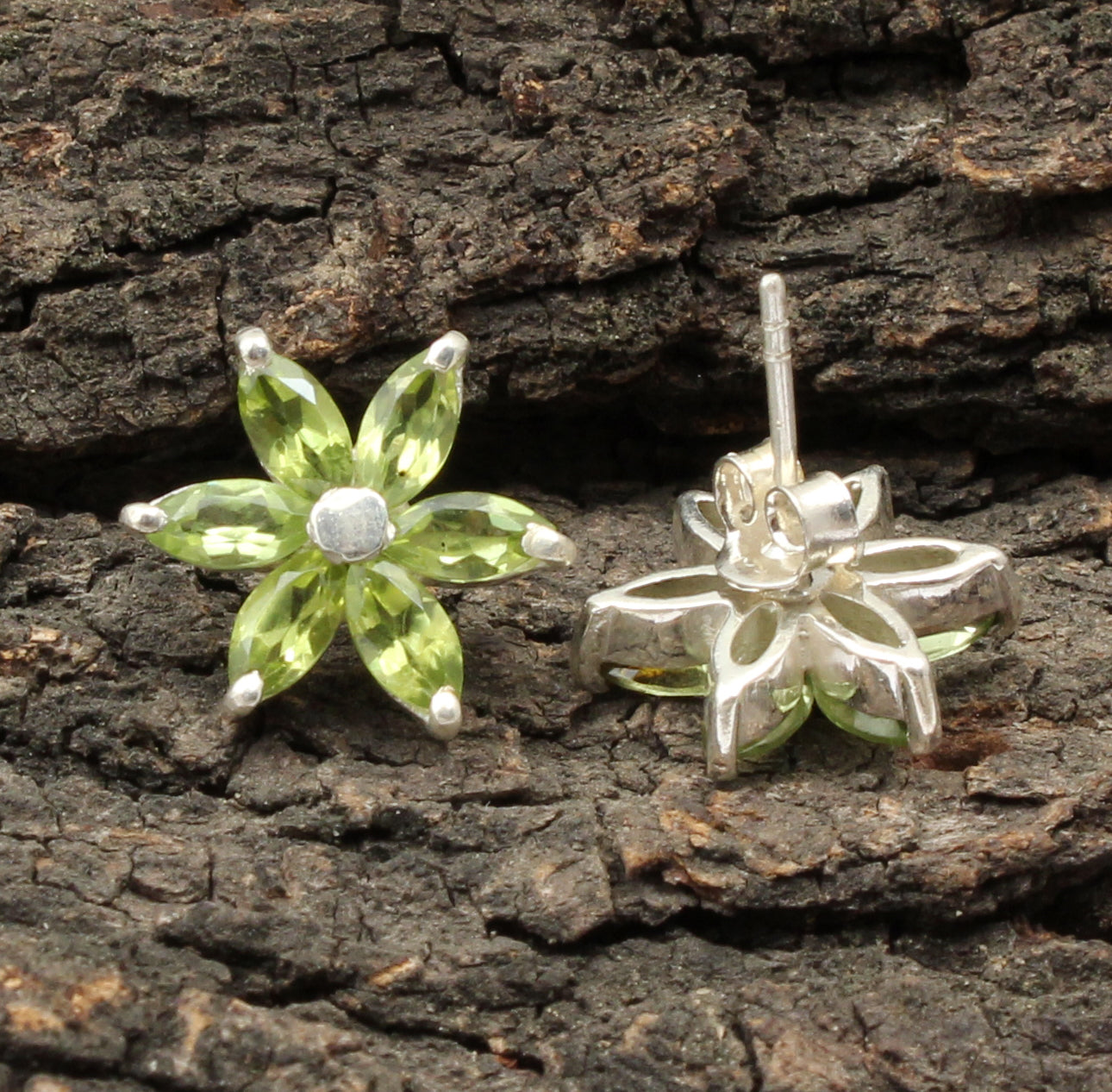 Natural Peridot Stud Earrings Handmade 925 Sterling Silver Jewelry