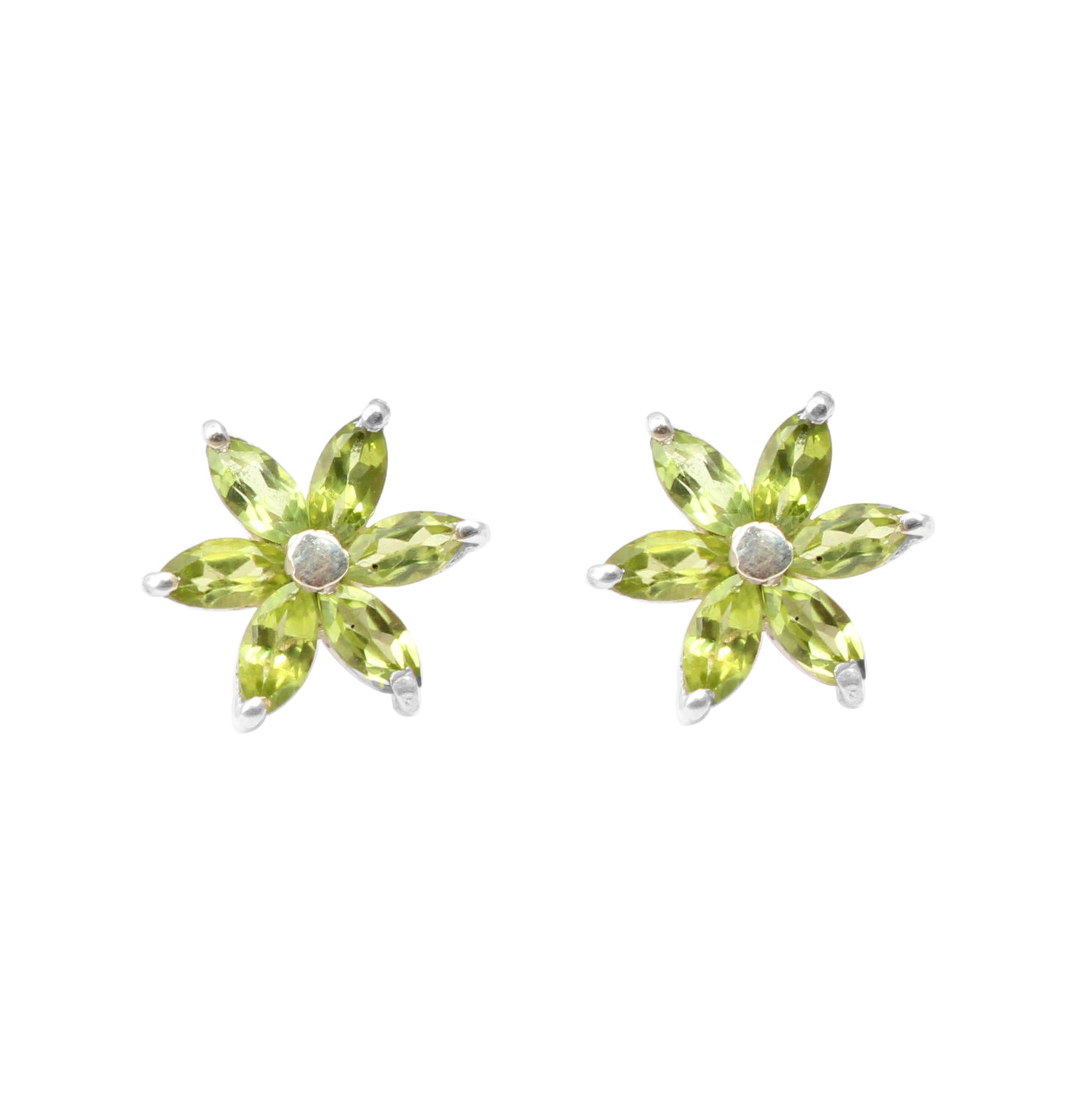 Natural Peridot Stud Earrings Handmade 925 Sterling Silver Jewelry