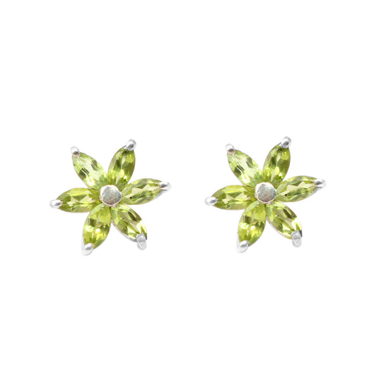 Natural Peridot Stud Earrings Handmade 925 Sterling Silver Jewelry