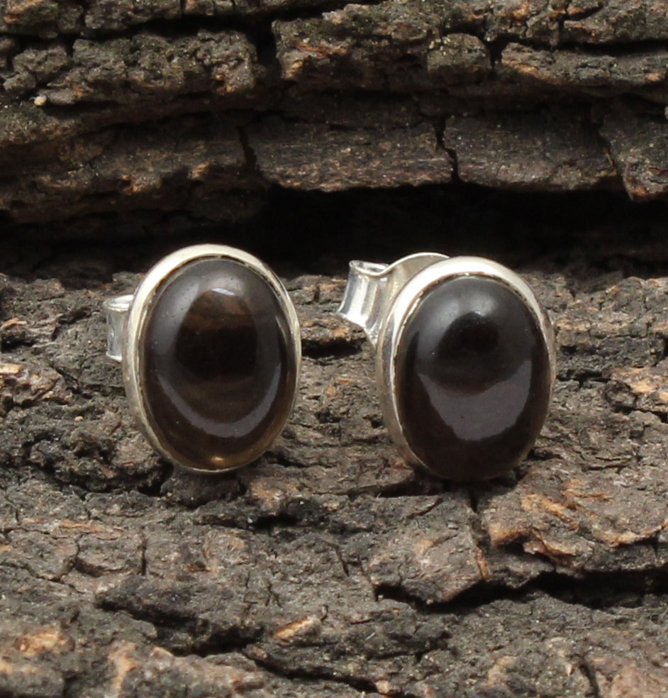 Smoky Quartz Stud Earrings Handmade 925 Sterling Silver Gemstone Jewelry