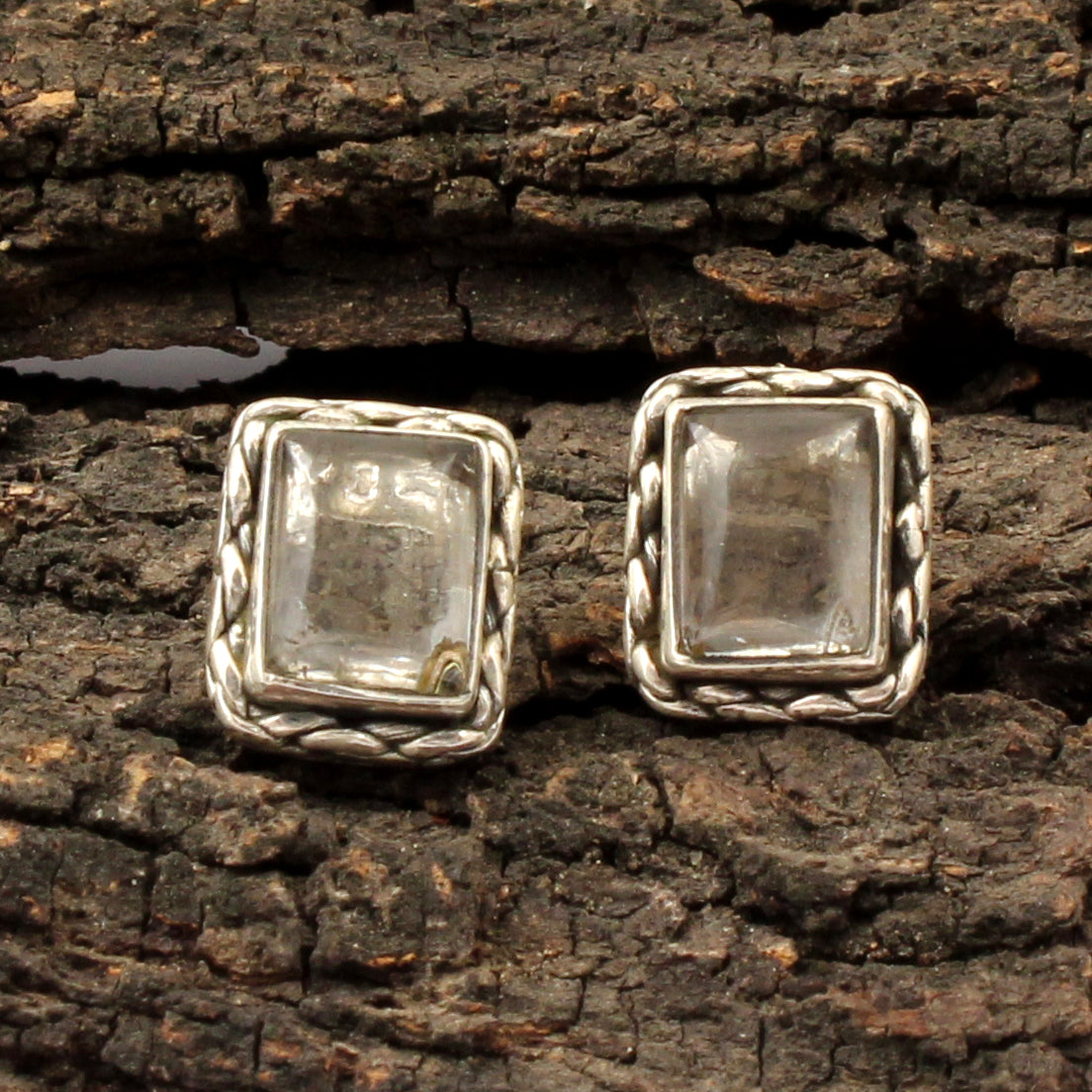 Crystal Quartz Stud Earrings Handmade 925 Sterling Silver Jewelry