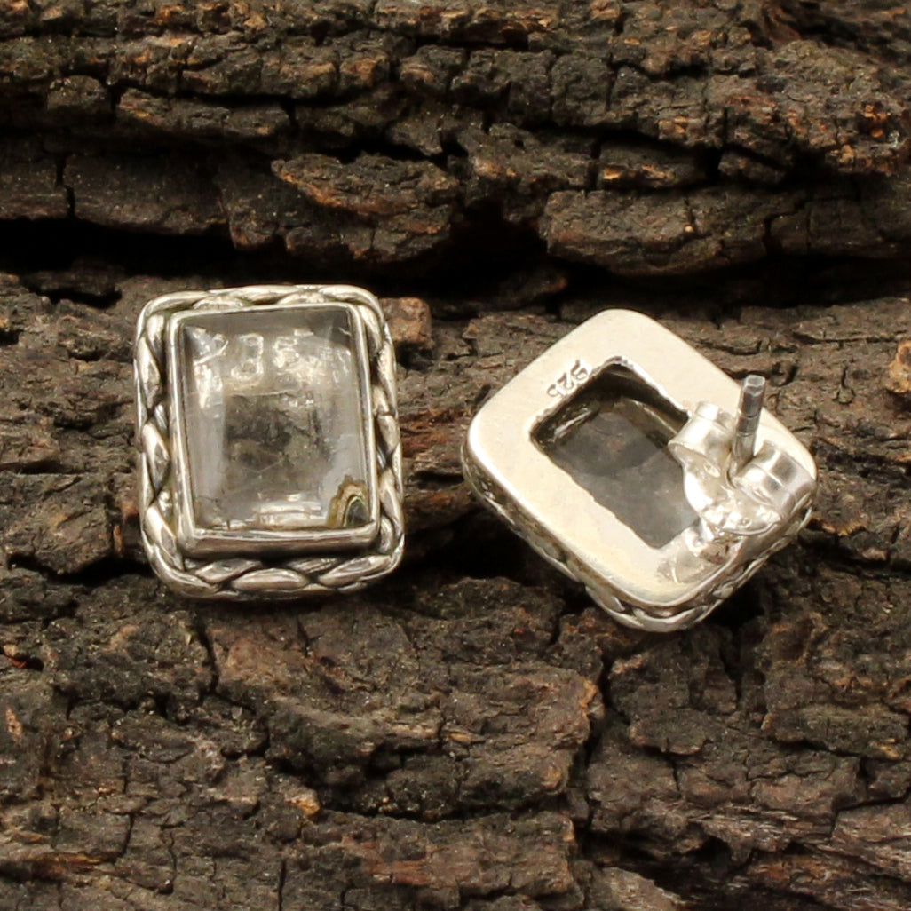Crystal Quartz Stud Earrings Handmade 925 Sterling Silver Jewelry
