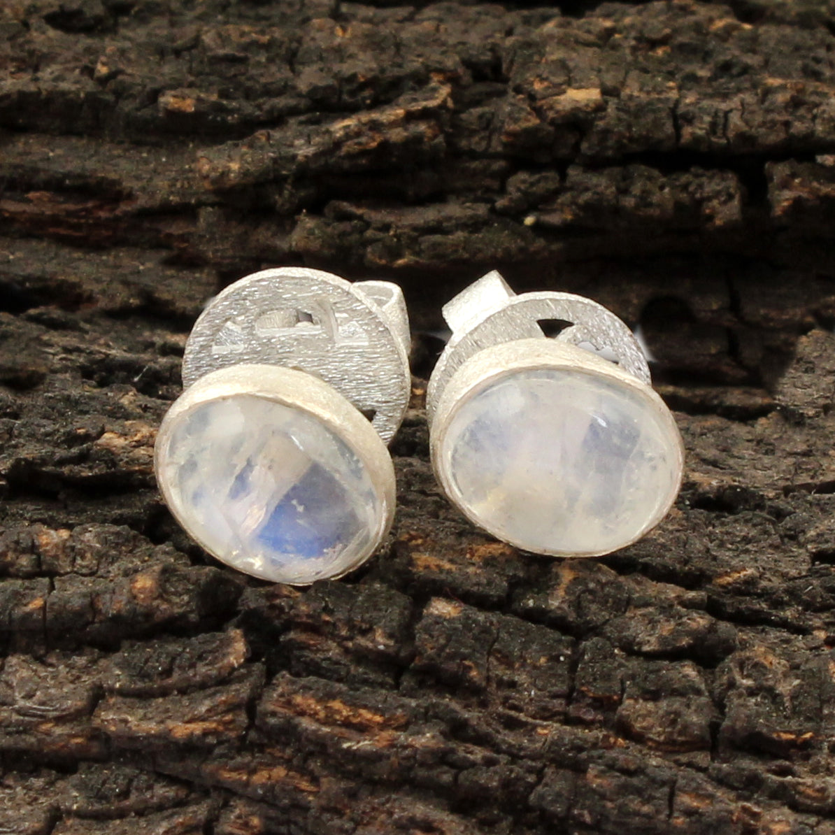 Rainbow Moonstone Matte Finish Stud Tiny Earrings Oval Shape 925 Sterling Silver Jewelry