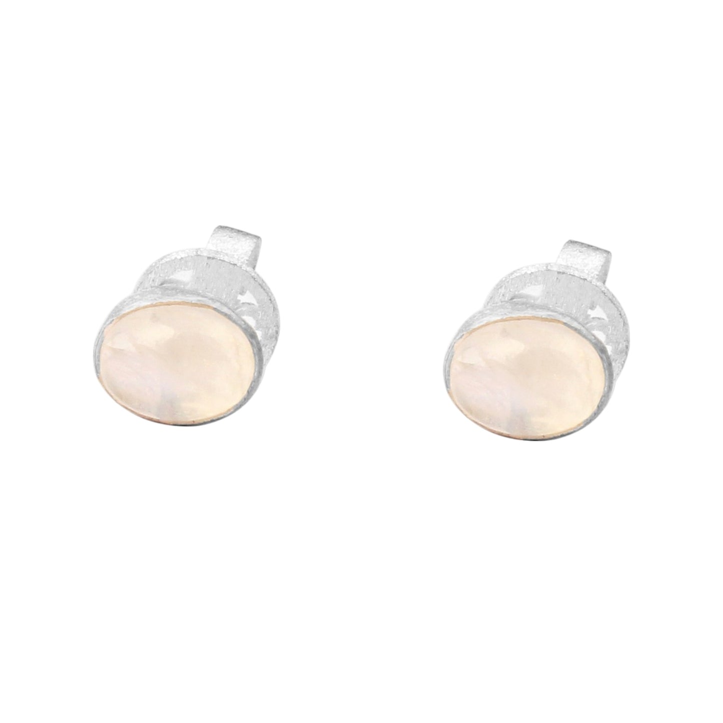 Rainbow Moonstone Matte Finish Stud Tiny Earrings Oval Shape 925 Sterling Silver Jewelry
